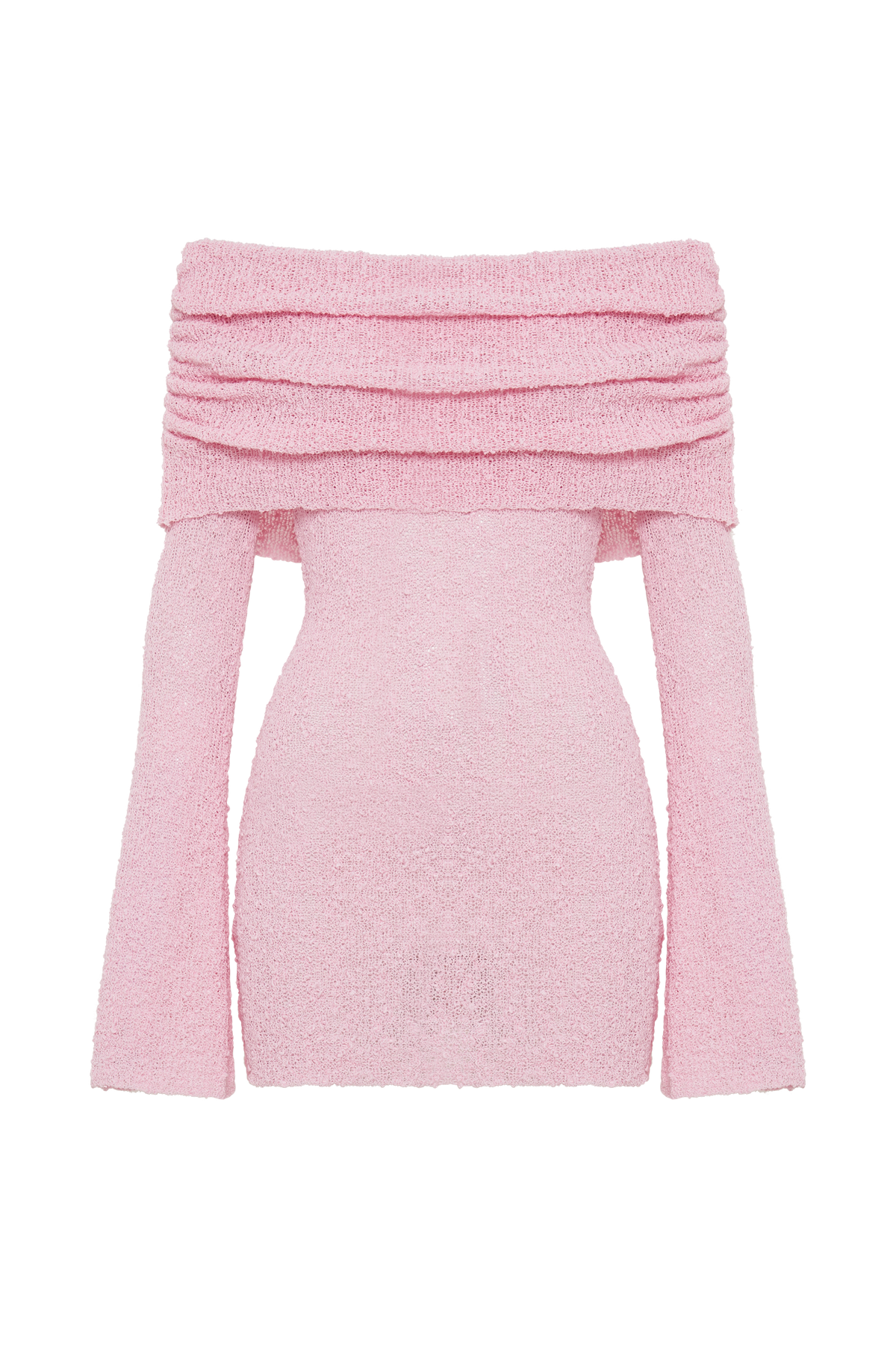 Marisol Off Shoulder Boucle Mini Dress - Baby Pink - Seldom Seen Styles