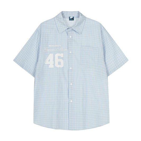 Maxdepy 46 Graphic Plaid Short Sleeve Shirt Oversized Button Down Streetwear Y2K Casual Summer Top | Grid 46 - Seldom Seen Styles