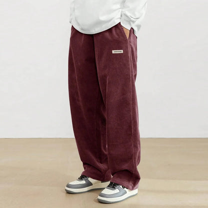 Herren Cordhose Freizeithose mit Kordelzug Elastischer Bund Gerades Bein Jogginghose mit Taschen