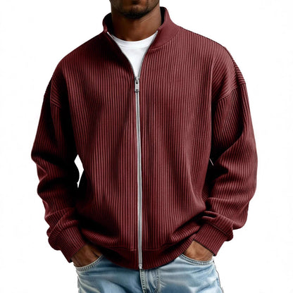 Men's Full Zip Mock Neck Chunky Knit Sweater Jacket Casual Warm Pullover Autumn Winter Knitwear