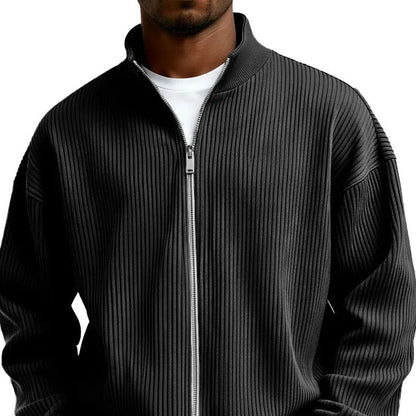 Men's Full Zip Mock Neck Chunky Knit Sweater Jacket Casual Warm Pullover Autumn Winter Knitwear