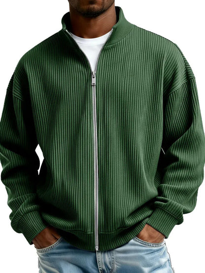 Men's Full Zip Mock Neck Chunky Knit Sweater Jacket Casual Warm Pullover Autumn Winter Knitwear