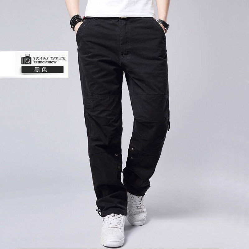 Men's Plus Size Cotton Cargo Pants Loose Straight Leg Multi-Pocket Outdoor Trousers Summer Casual Streetwear Outfit Free Belt - Seldom Seen Styles