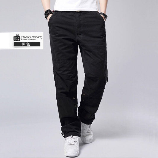 Men's Plus Size Cotton Cargo Pants Loose Straight Leg Multi-Pocket Outdoor Trousers Summer Casual Streetwear Outfit Free Belt - Seldom Seen Styles