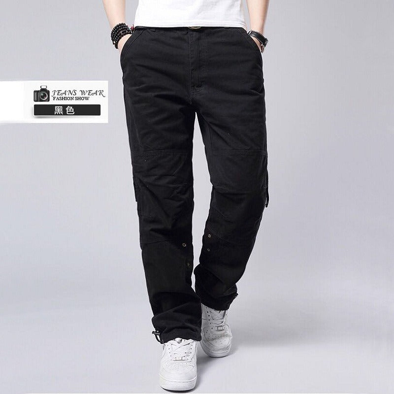 Men's Plus Size Cotton Cargo Pants Loose Straight Leg Multi-Pocket Outdoor Trousers Summer Casual Streetwear Outfit Free Belt - Seldom Seen Styles