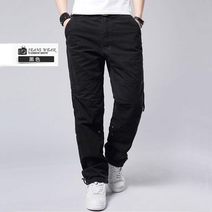 Men's Plus Size Cotton Cargo Pants Loose Straight Leg Multi-Pocket Outdoor Trousers Summer Casual Streetwear Outfit Free Belt