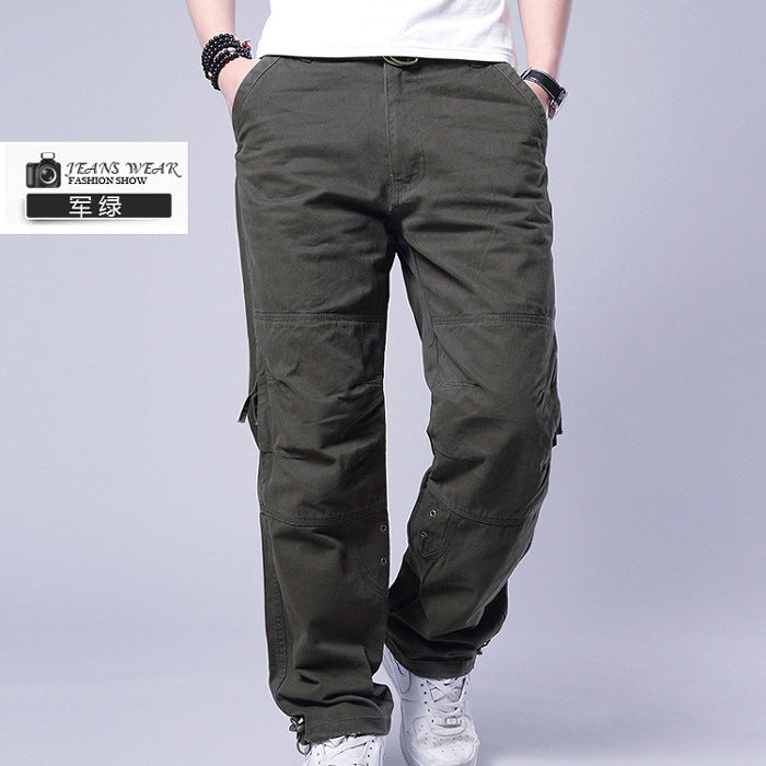 Men's Plus Size Cotton Cargo Pants Loose Straight Leg Multi-Pocket Outdoor Trousers Summer Casual Streetwear Outfit Free Belt - Seldom Seen Styles