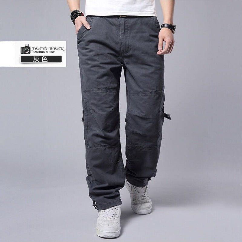 Men's Plus Size Cotton Cargo Pants Loose Straight Leg Multi-Pocket Outdoor Trousers Summer Casual Streetwear Outfit - Seldom Seen Styles