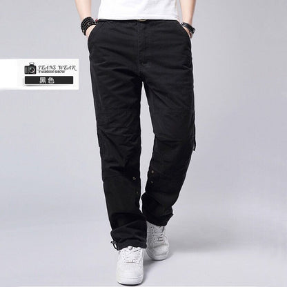 Men's Plus Size Cotton Cargo Pants Loose Straight Leg Multi-Pocket Outdoor Trousers Summer Casual Streetwear Outfit