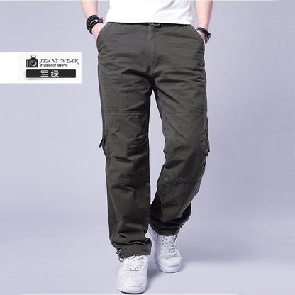Men's Plus Size Cotton Cargo Pants Loose Straight Leg Multi-Pocket Outdoor Trousers Summer Casual Streetwear Outfit