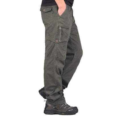 Men's Plus Size Cotton Cargo Pants Straight Leg Elastic Waist Casual Trousers Summer Outdoor Streetwear Outfit