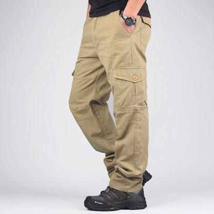 Men's Plus Size Cotton Cargo Pants Straight Leg Elastic Waist Casual Trousers Summer Outdoor Streetwear Outfit