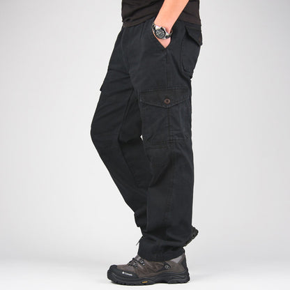 Men's Plus Size Cotton Cargo Pants Straight Leg Elastic Waist Casual Trousers Summer Outdoor Streetwear Outfit