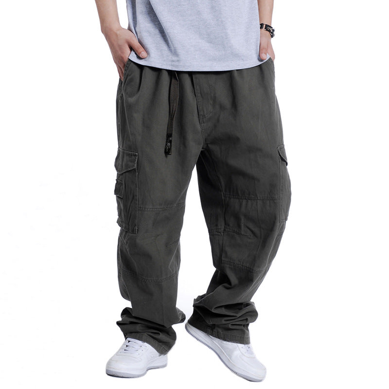 Men's Plus Size Wide Leg Cotton Cargo Pants Hip Hop Elastic Casual Trousers Summer Streetwear Outfit - Seldom Seen Styles