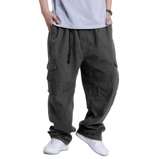 Men's Plus Size Wide Leg Cotton Cargo Pants Hip Hop Elastic Casual Trousers Summer Streetwear Outfit - Seldom Seen Styles