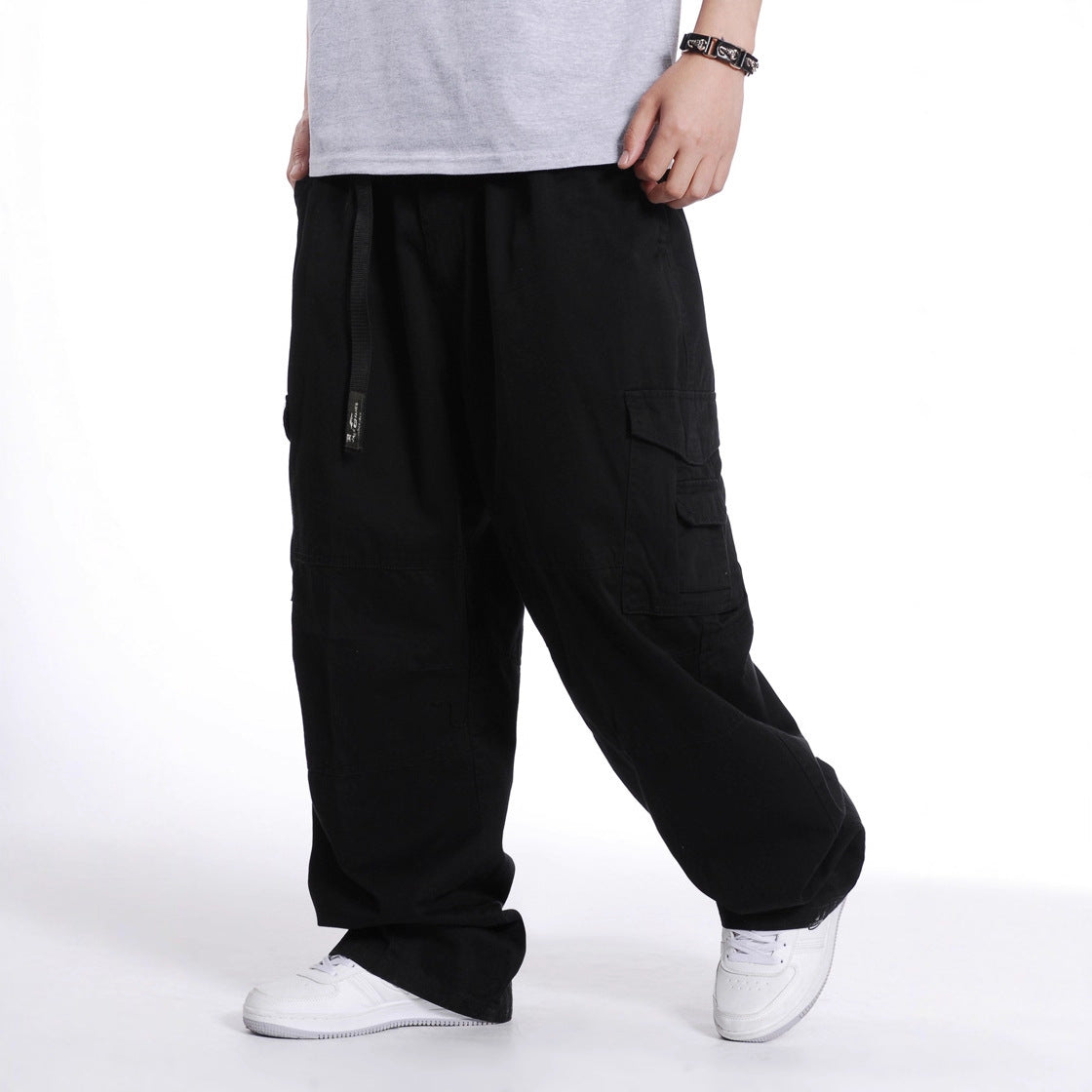 Men's Plus Size Wide Leg Cotton Cargo Pants Hip Hop Elastic Casual Trousers Summer Streetwear Outfit - Seldom Seen Styles