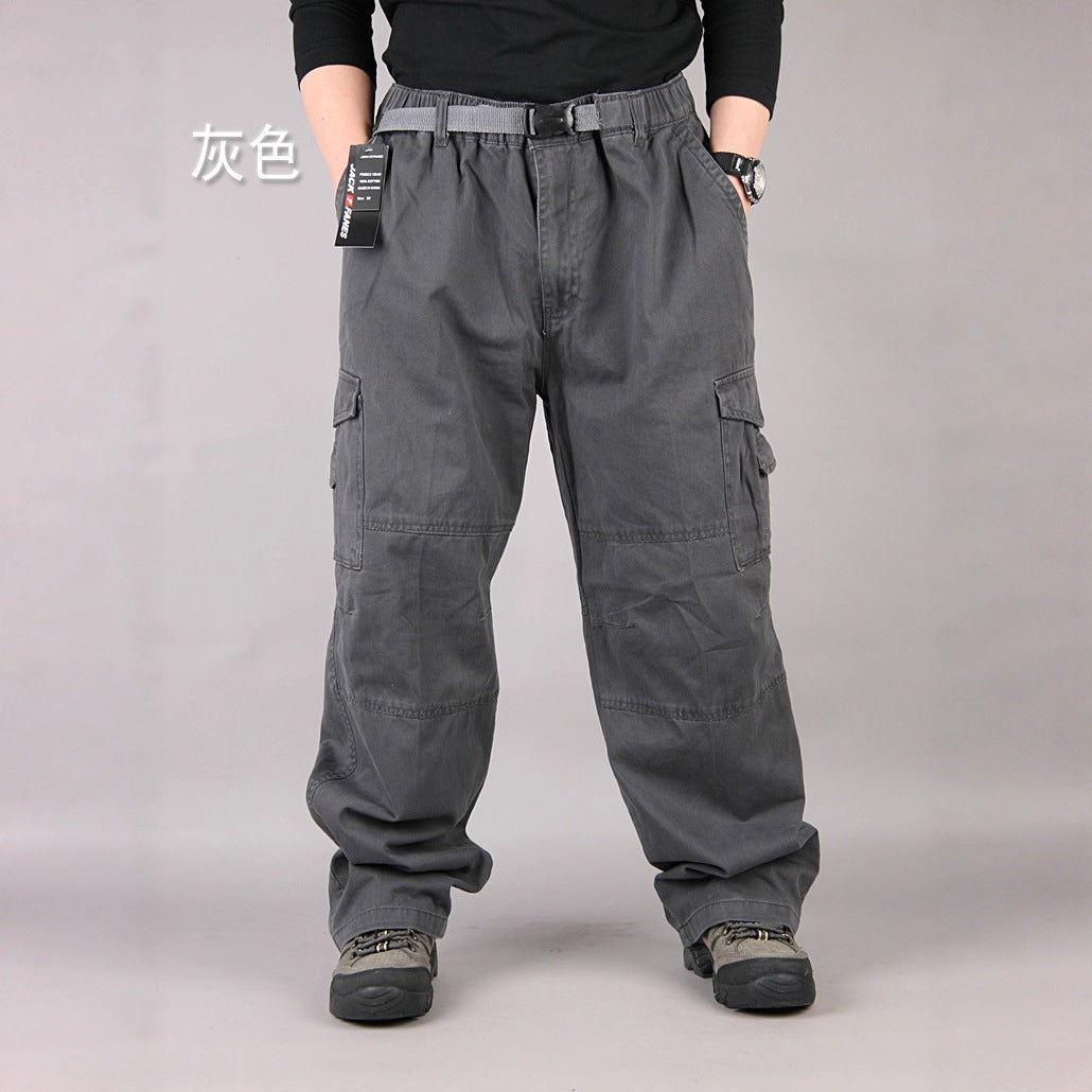 Men's Plus Size Wide Leg Cotton Cargo Pants Hip Hop Elastic Casual Trousers Summer Streetwear Outfit - Seldom Seen Styles
