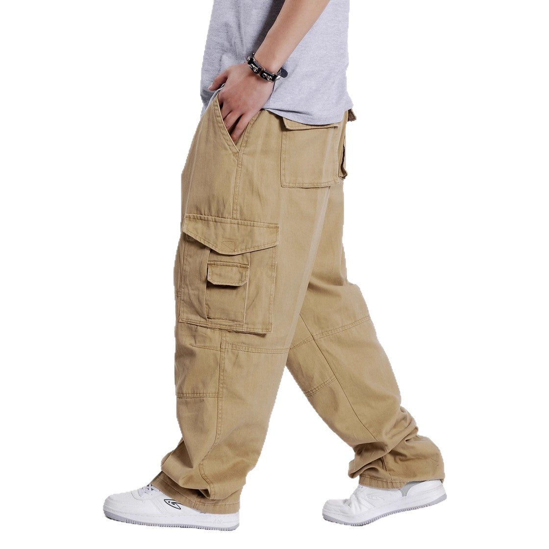 Men's Plus Size Wide Leg Cotton Cargo Pants Hip Hop Elastic Casual Trousers Summer Streetwear Outfit - Seldom Seen Styles