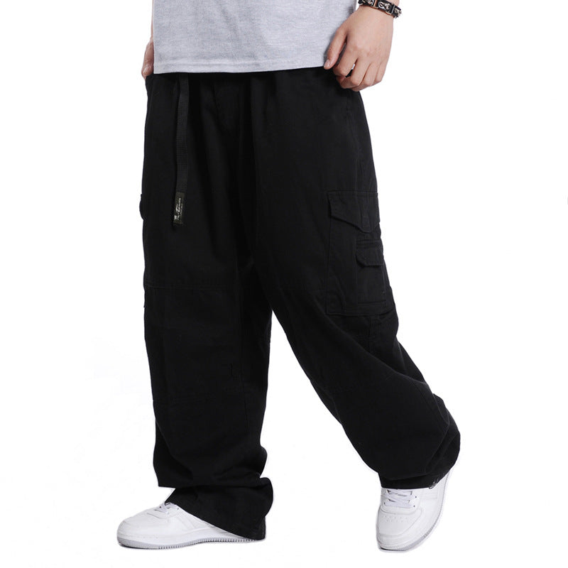 Men's Plus Size Wide Leg Cotton Cargo Pants Hip Hop Elastic Casual Trousers Summer Streetwear Outfit - Seldom Seen Styles
