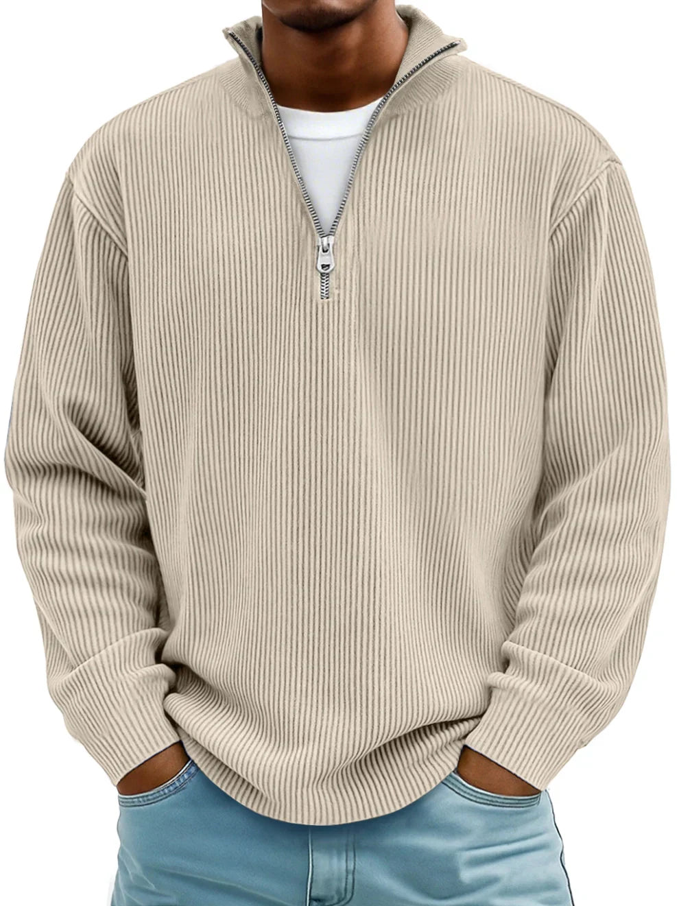 Men's Quarter Zip Sweater Slim Fit Casual Pullover Sweater Mock Neck Polo Sweaters - Seldom Seen Styles