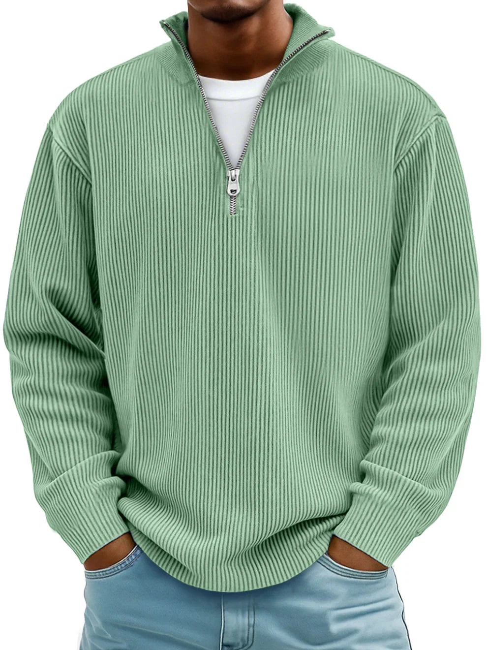 Men's Quarter Zip Sweater Slim Fit Casual Pullover Sweater Mock Neck Polo Sweaters - Seldom Seen Styles