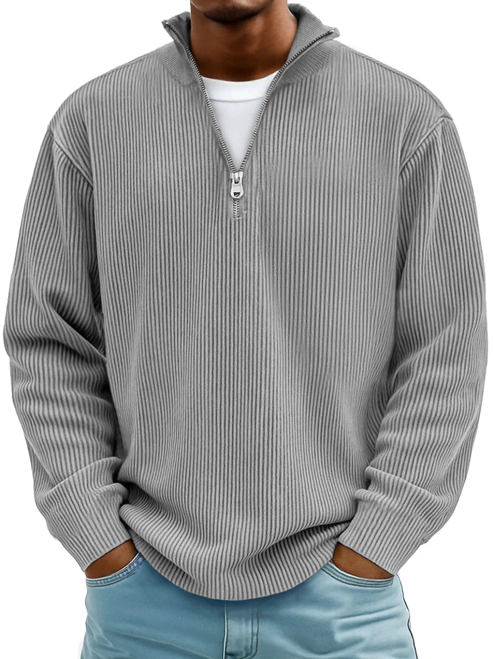 Men's Quarter Zip Sweater Slim Fit Casual Pullover Sweater Mock Neck Polo Sweaters - Seldom Seen Styles