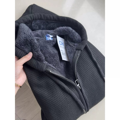 Herren-Kapuzenjacke mit Reißverschluss, schweres Winter-Sweatshirt, Fleece-Sherpa-gefütterte warme Jacke