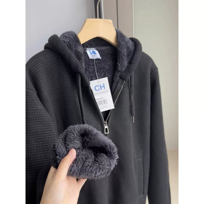 Herren-Kapuzenjacke mit Reißverschluss, schweres Winter-Sweatshirt, Fleece-Sherpa-gefütterte warme Jacke