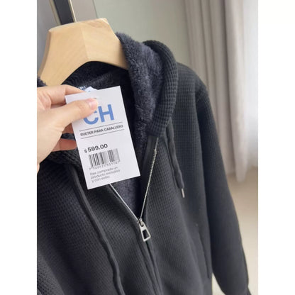 Herren-Kapuzenjacke mit Reißverschluss, schweres Winter-Sweatshirt, Fleece-Sherpa-gefütterte warme Jacke