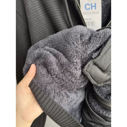 Herren-Kapuzenjacke mit Reißverschluss, schweres Winter-Sweatshirt, Fleece-Sherpa-gefütterte warme Jacke