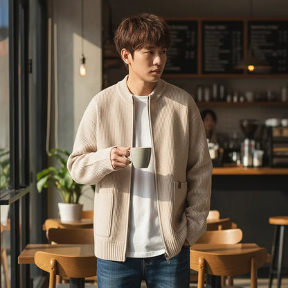 Herren Cardigan Pullover Jugend Vitalität Stehkragen Locker Lässiger Strick Chic Pullover Jacken Oberbekleidung