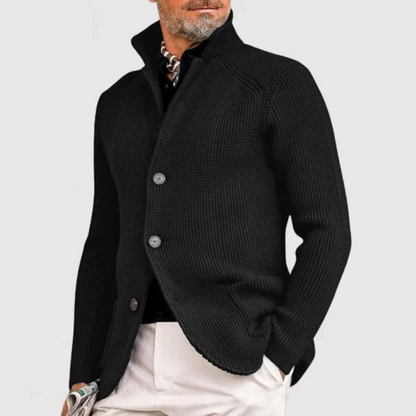 Cardigan tricoté pour homme, blazer, manteau de sport, pull décontracté chaud à col montant, épais, boutonné, en laine