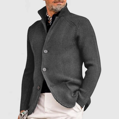 Cardigan tricoté pour homme, blazer, manteau de sport, pull décontracté chaud à col montant, épais, boutonné, en laine