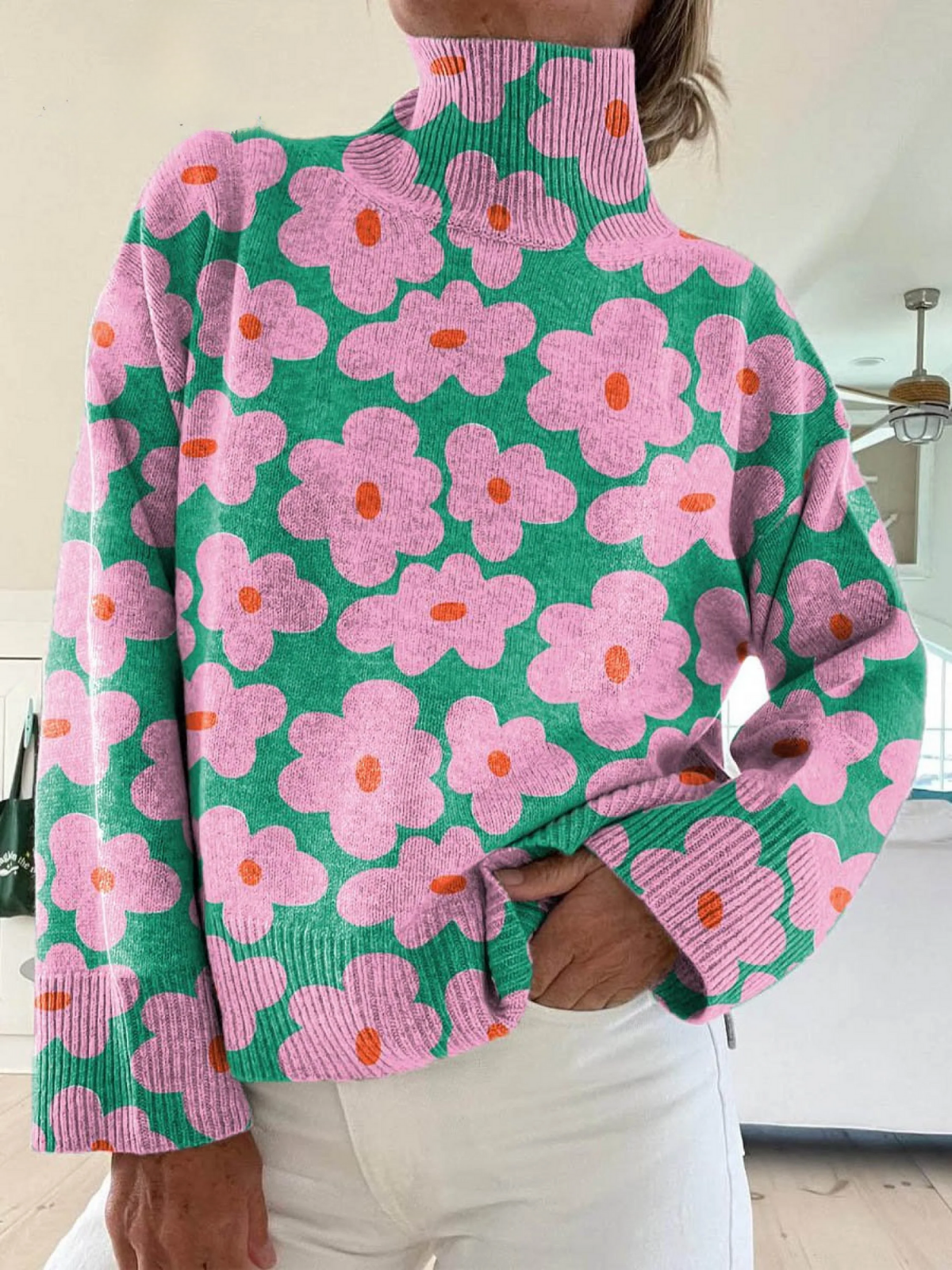 Mirellia | Floral High-Neck Sweater - Seldom Seen Styles