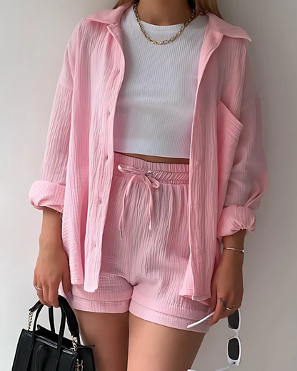 Modern Button-Up Shorts Set