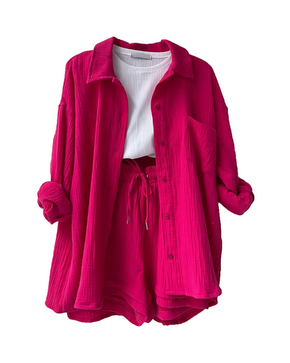 Modern Button-Up Shorts Set
