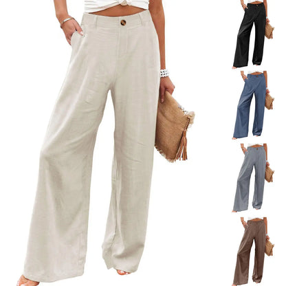 Molitree Women's Cotton Linen Wide Leg Pants High Waisted Loose Fit Casual Trousers with Button Up Breathable Summer Travel Beach Pants Apricot