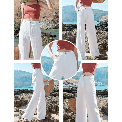 Molitree Women's Cotton Linen Wide Leg Pants High Waisted Loose Fit Casual Trousers with Button Up Breathable Summer Travel Beach Pants Apricot
