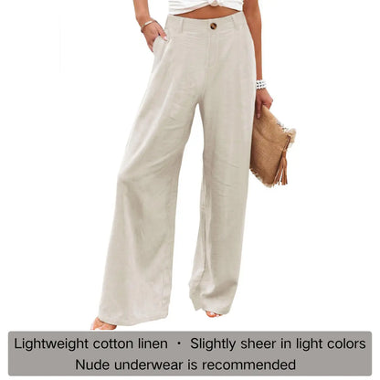 Molitree Women's Cotton Linen Wide Leg Pants High Waisted Loose Fit Casual Trousers with Button Up Breathable Summer Travel Beach Pants Apricot
