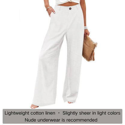 Molitree Women's Cotton Linen Wide Leg Pants High Waisted Loose Fit Casual Trousers with Button Up Breathable Summer Travel Beach Pants Apricot