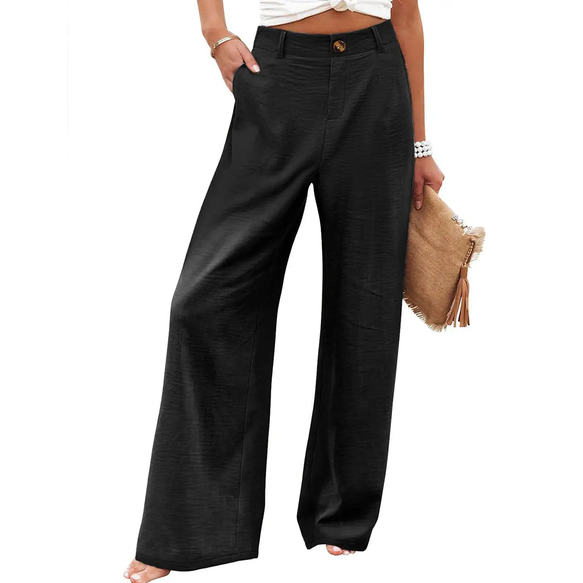 Molitree Women's Cotton Linen Wide Leg Pants High Waisted Loose Fit Casual Trousers with Button Up Breathable Summer Travel Beach Pants Apricot - Seldom Seen Styles