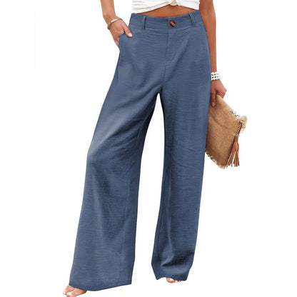 Molitree Women's Cotton Linen Wide Leg Pants High Waisted Loose Fit Casual Trousers with Button Up Breathable Summer Travel Beach Pants Apricot