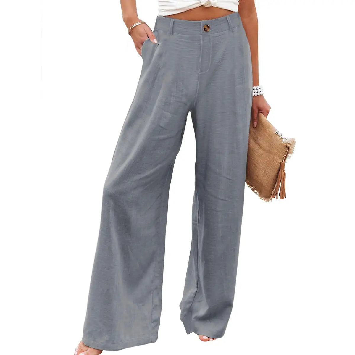 Molitree Women's Cotton Linen Wide Leg Pants High Waisted Loose Fit Casual Trousers with Button Up Breathable Summer Travel Beach Pants Apricot - Seldom Seen Styles