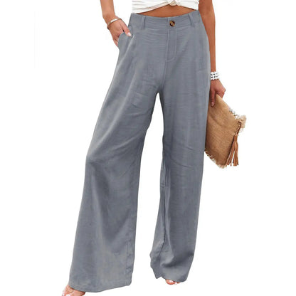 Molitree Women's Cotton Linen Wide Leg Pants High Waisted Loose Fit Casual Trousers with Button Up Breathable Summer Travel Beach Pants Apricot