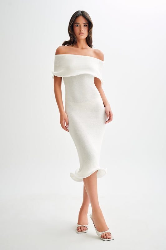 Molly Off Shoulder Knit Midi Dress - Ivory - Seldom Seen Styles