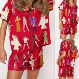 Moon Princess Sailor Guardians Wand Satin Pajama Set For Women Print Comfy Satin Sleepwear & Loungewear Pjs Printing Silky Top & Bottoms - SHESHOW