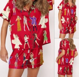 Moon Princess Sailor Guardians Wand Satin Pajama Set For Women Print Comfy Satin Sleepwear & Loungewear Pjs Printing Silky Top & Bottoms - SHESHOW