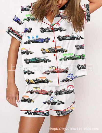 Moon Princess Sailor Guardians Wand Satin Pajama Set For Women Print Comfy Satin Sleepwear & Loungewear Pjs Printing Silky Top & Bottoms - SHESHOW