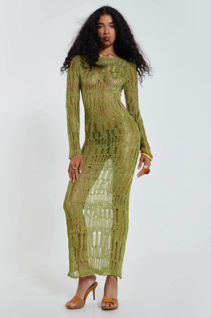 Robe Ombre Vert Mousse Métallisé