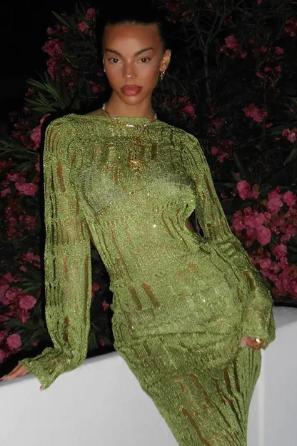 Robe Ombre Vert Mousse Métallisé